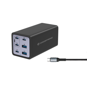 CARIBATTERIE USB PD GAN CONCEPTRONIC OZUL06BE A 6P DA 200W- CAVO RIC.USB-C FINO:31/03