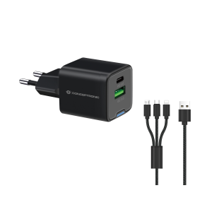 CARICATORE USB PD GAN A 2P DA 33 W CONCEPTRONIC ALTHEA16B CAVO DI RICARICA 3 IN 1-1P USB-C -1P USB-A  - NERO