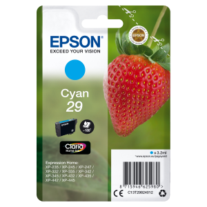 CARTUCCIA EPSON 29  "FRAGOLA" C13T29824012  CIANO  3,2 ML  X XP-245/247/255/257/332/342/345/352/355 XP-435/442/445/452/455