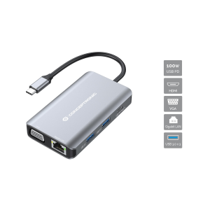 DOCKING STATION 7IN1 CONCEPTRONIC DONN21G USB 3.2 - HDMI, VGA, USB-A 3.0X3,SD,TF/MICROSD,AUDIO GBE LAN -USB PD DA 100 FINO:31/03