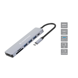 DOCKING STATION 7N1 CONCEPTRONIC DONN19G USB 3.2 GEN 1 - HDMI, USB-A 3.0X3, SD,TF/MICRO SD, USB PD DA 100 W