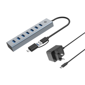 HUB USB3.0 A 7P CONCEPTRONIC HUBBIES21GP CON POWER ADAPTE  5 GBPS 7P USB-A FINO:31/03