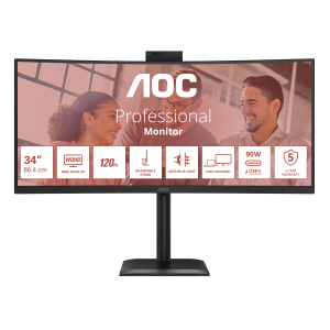 MONITOR AOC LCD CURVED VA 120HZ 34" WIDE CU34E4CW 4MS MM WQHD 3500:1 BLACK REG.ALT. 2XHDMI DP 2XUSB-C HUB USB WEBCAM  FINO:09/01