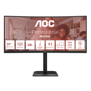 MONITOR AOC LCD CURVED VA 120HZ LED 34" WIDE CU34E4CV 4MS QHD 3500:1 REG.ALT. BLACK 2XHDMI DP HUB USB LAN VESA GAR. 5 FINO:09/01