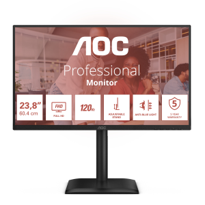 MONITOR AOC LCD IPS 120HZ 23.8" WIDE FRAMELESS 24E4CV 4MS MM FHD 1500:1 BLACK REG.ALT. HDMI DP HUB USB VESA GAR. 5ANN FINO:09/01