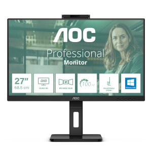 MONITOR AOC LCD IPS LED 27" WIDE FRAMELESS Q27P3CW 4MS MM QHD 1000:1 BLACK REG.ALT. PIVOT HDMI DP USB-C 4XUSB WEBCAM  FINO:09/01