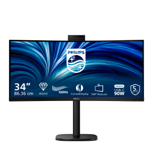 MONITOR PHILIPS LCD CURVED VA LED 34" WIDE 34B2U3600CH/00 4MS  MM WQHD 3500:1 BLACK HDMI DP DOCK USB-C LAN WEBCAM VES FINO:09/01