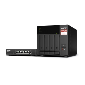 NAS QNAP TS-473A-SW5T 4HD 3,5"/2,5"SATA6-NO HD- + SWITCH (QSW-1105-5T) 2P 2.5GBE 4P USB-8GB DDR4 -AMD RYZEN V1000 2.2GHZ