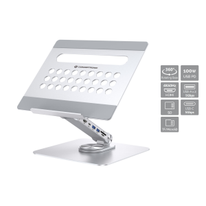SUPPORTO X NOTEBOOK CON DOCKING STATION 7IN1 CONCEPTRONIC DONN27G BASE GIREVOLE A 360°, PIEGHEVOLE, ALTEZZA REGOLABIL FINO:31/03