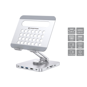 SUPPORTO X TABLET CON DOCKING STATION 8IN1 CONCEPTRONIC DONN26G BASE GIREVOLE A 360°, PIEGHEVOLE, ALTEZZA REGOLABILE FINO:31/03